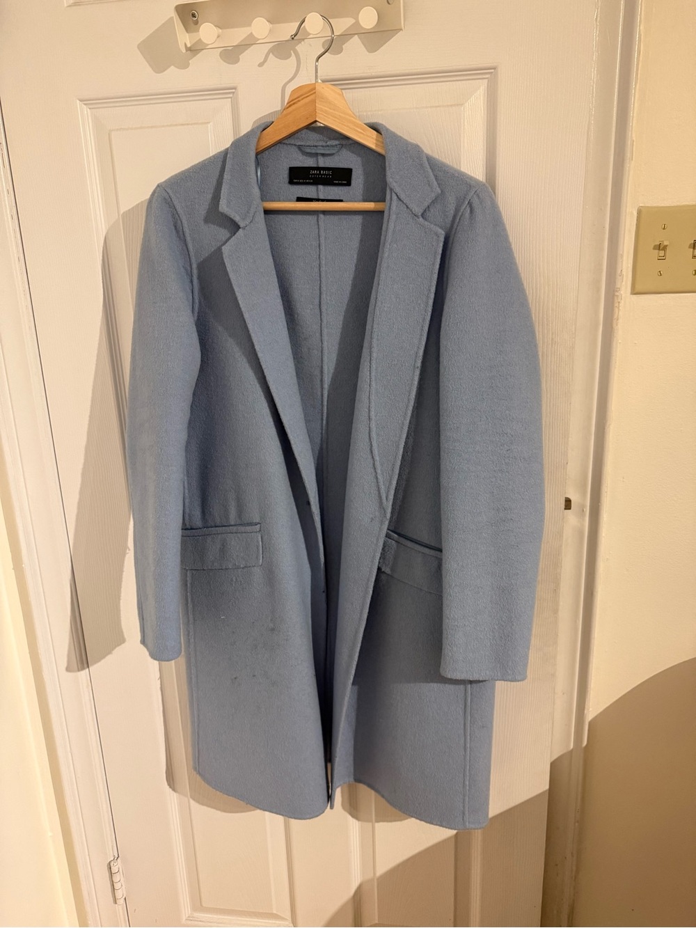 Zara Light Blue Wool-Blend Long Coat- Size M- worn twice only